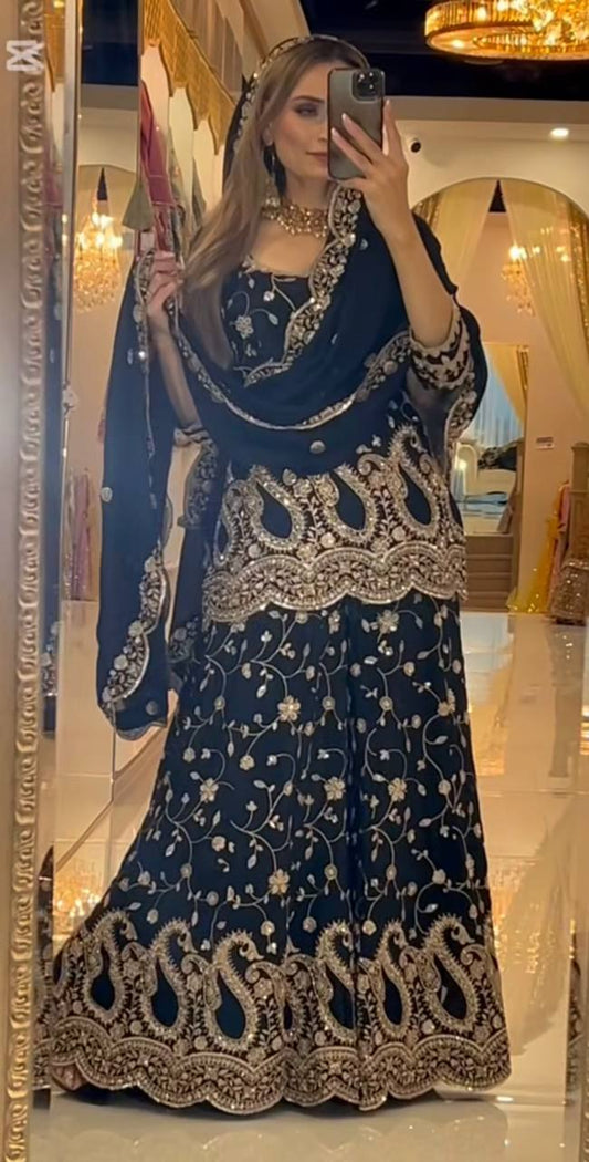 Premium Black Chinnon Silk Sharara Set with Heavy Sequence Embroidery & Dupatta