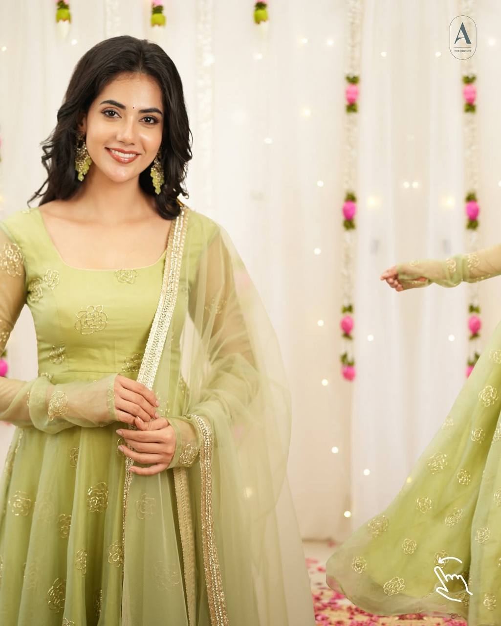 Elegant Pastel Green Embroidered Anarkali Suit With Net Dupatta – Festive & Wedding Wear