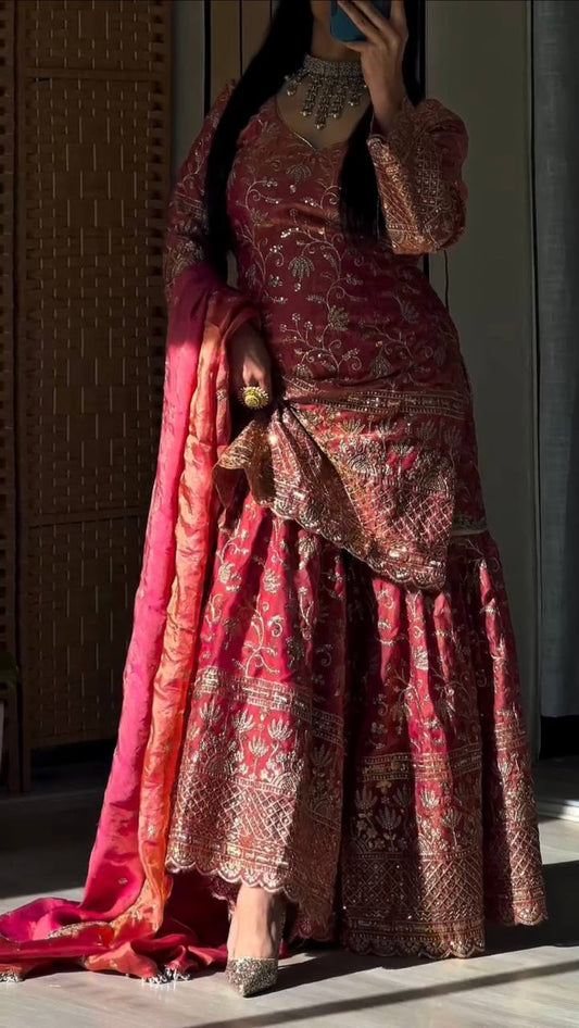 Premium Heavy Crushi Silk Embroidered Sharara Suit with Dupatta β Party Wear Set