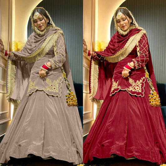 Natural Crepe Silk Heavy Embroidered Top & Lehenga With Dupatta β Premium Party Wear Set