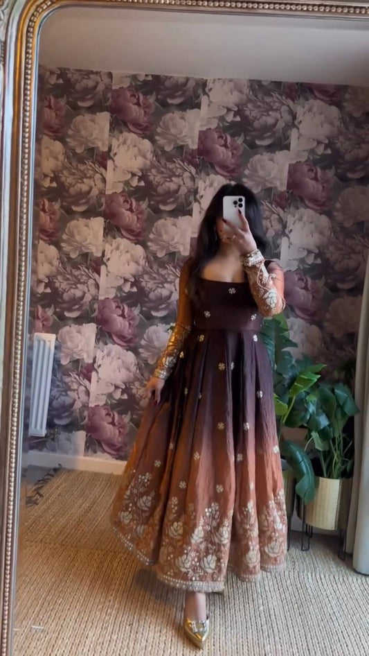 Premium Chinon Silk Anarkali Set with Pant & Dupatta β Fully Stitched