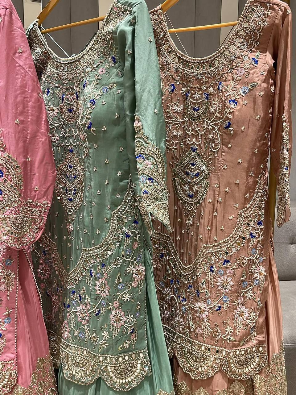 Designer Party Wear Natural Crepe Kurti Top with Sharara Palazzo & Dupatta – Heavy 9mm Sequence Embroidery Set