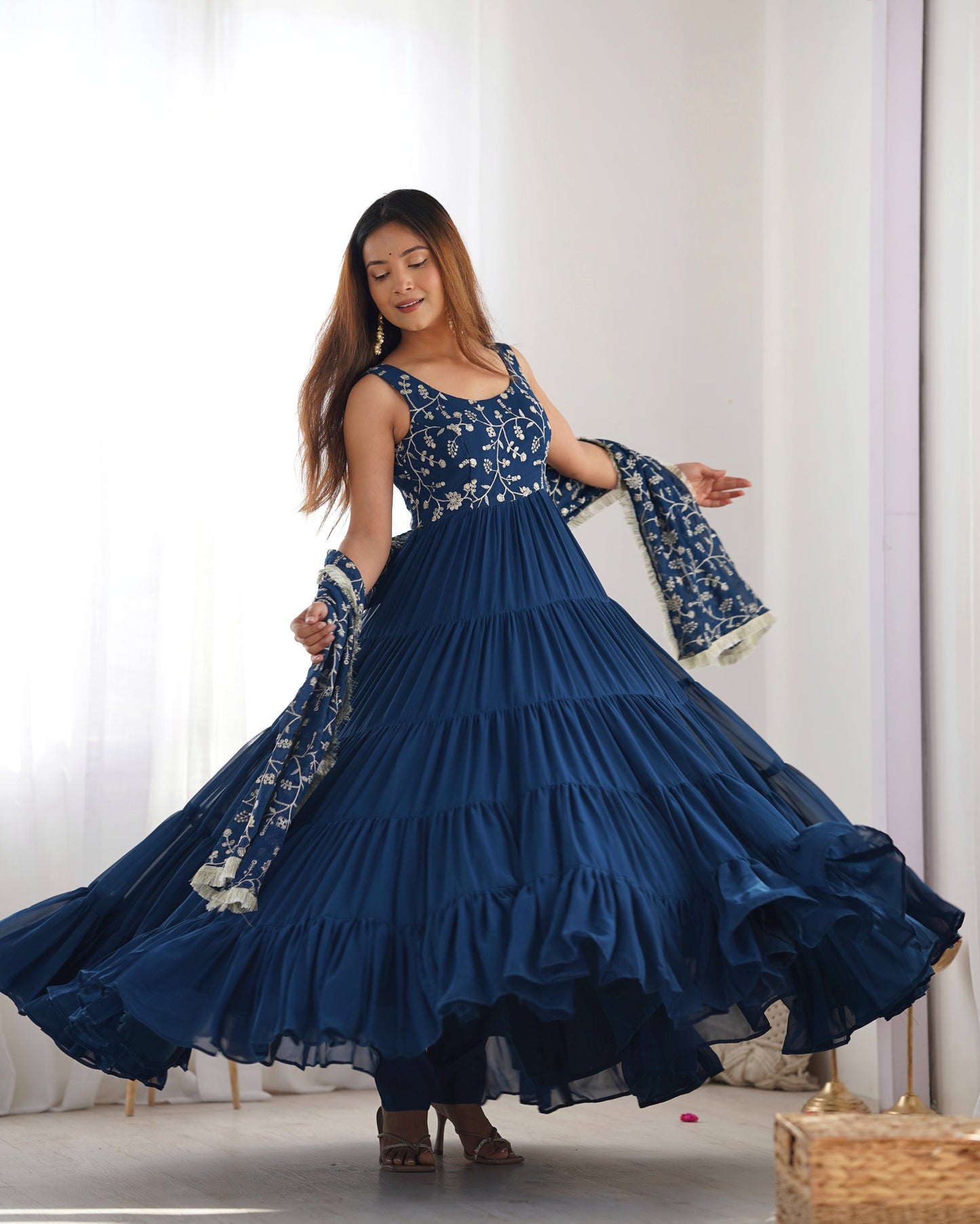 Pure Soft Fox Georgette Fully Flared Anarkali with Dupatta and Pant Set - Jaipuri Vastra