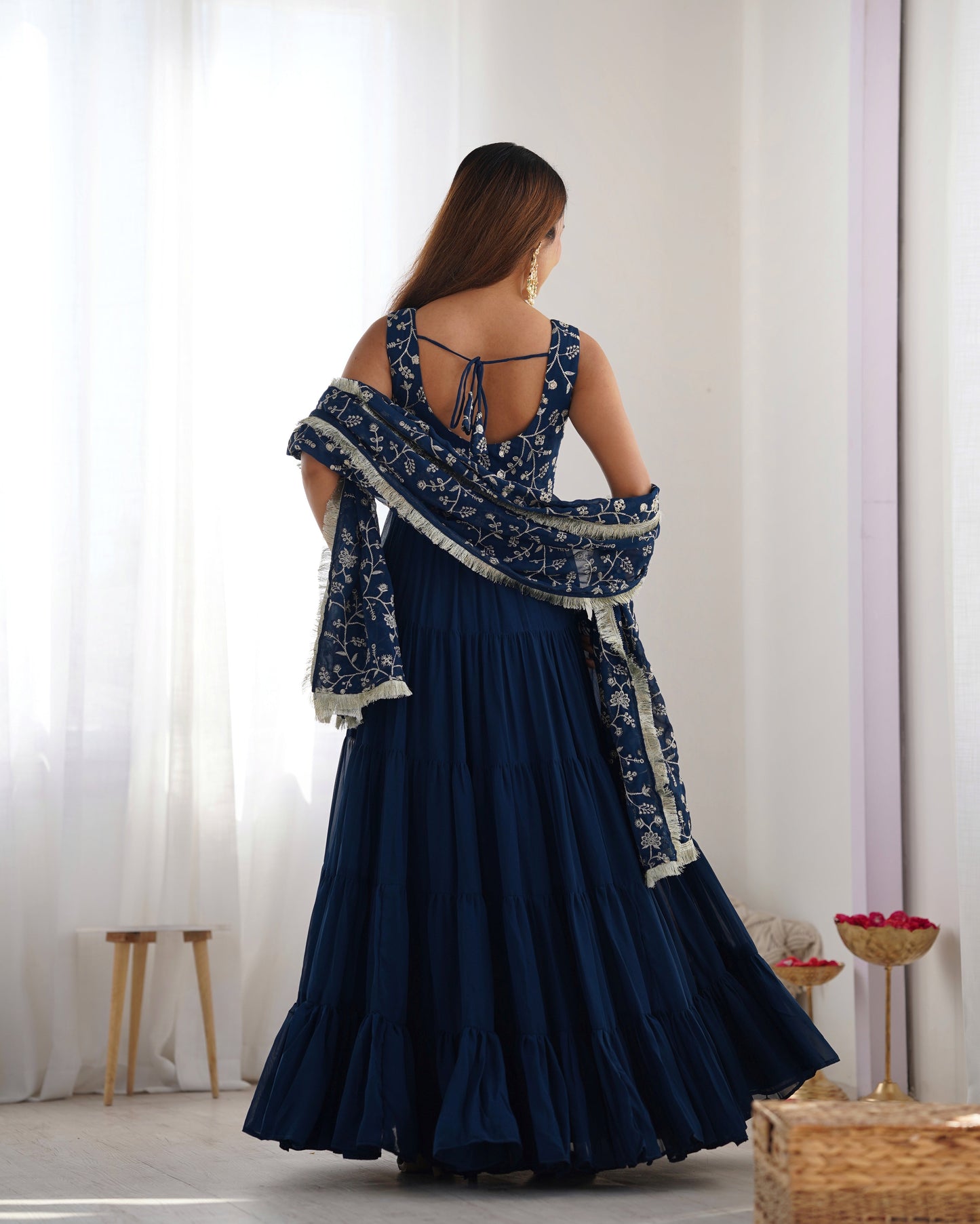 Pure Soft Fox Georgette Fully Flared Anarkali with Dupatta and Pant Set - Jaipuri Vastra