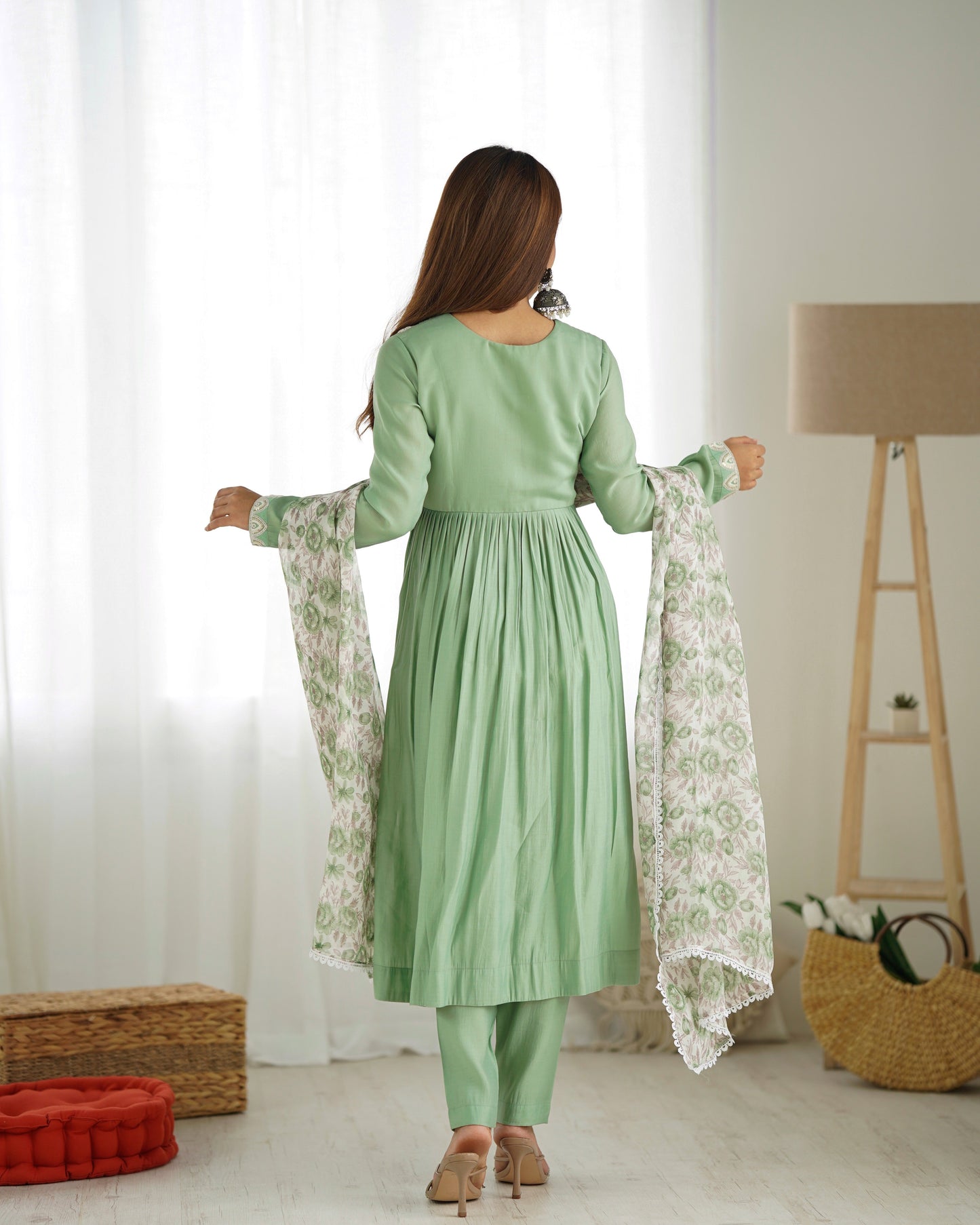 Fully Stitched Heavy Romansilk Chanderi Nyra Kurta Set with Elegant Thread Work - Jaipuri Vastra