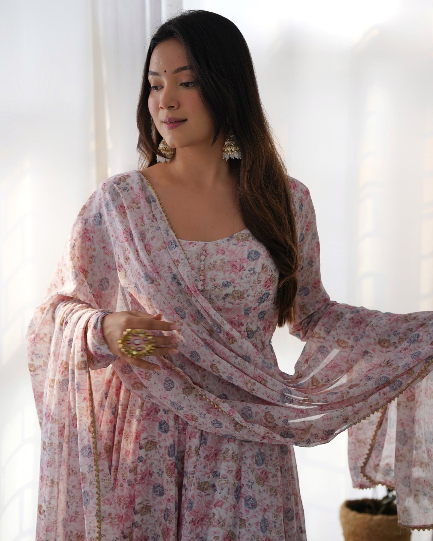 Beautiful Chiffon Anarkali with Dupatta and Pant Ready to Wear - Jaipuri Vastra