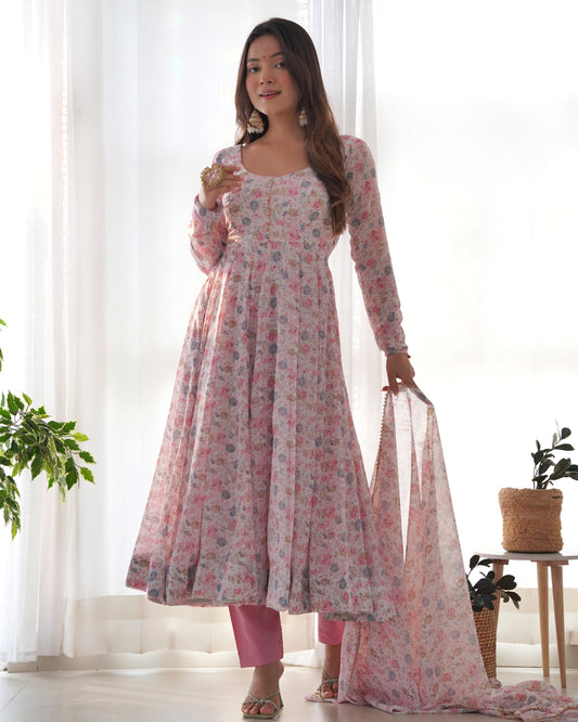 Beautiful Chiffon Anarkali with Dupatta and Pant Ready to Wear - Jaipuri Vastra