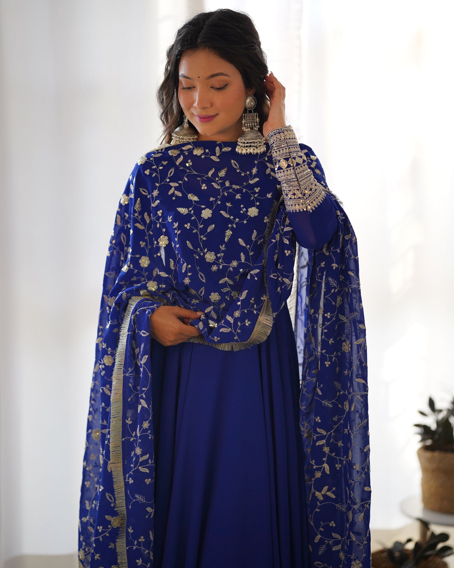Heavy Fox Georgette Anarkali Gown Set with Stylish Yoke and Sleeves - Jaipuri Vastra