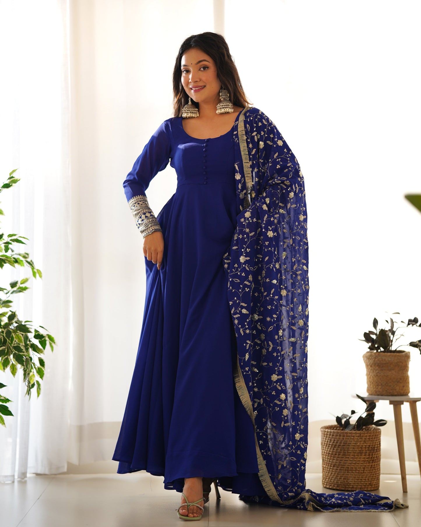 Heavy Fox Georgette Anarkali Gown Set with Stylish Yoke and Sleeves - Jaipuri Vastra