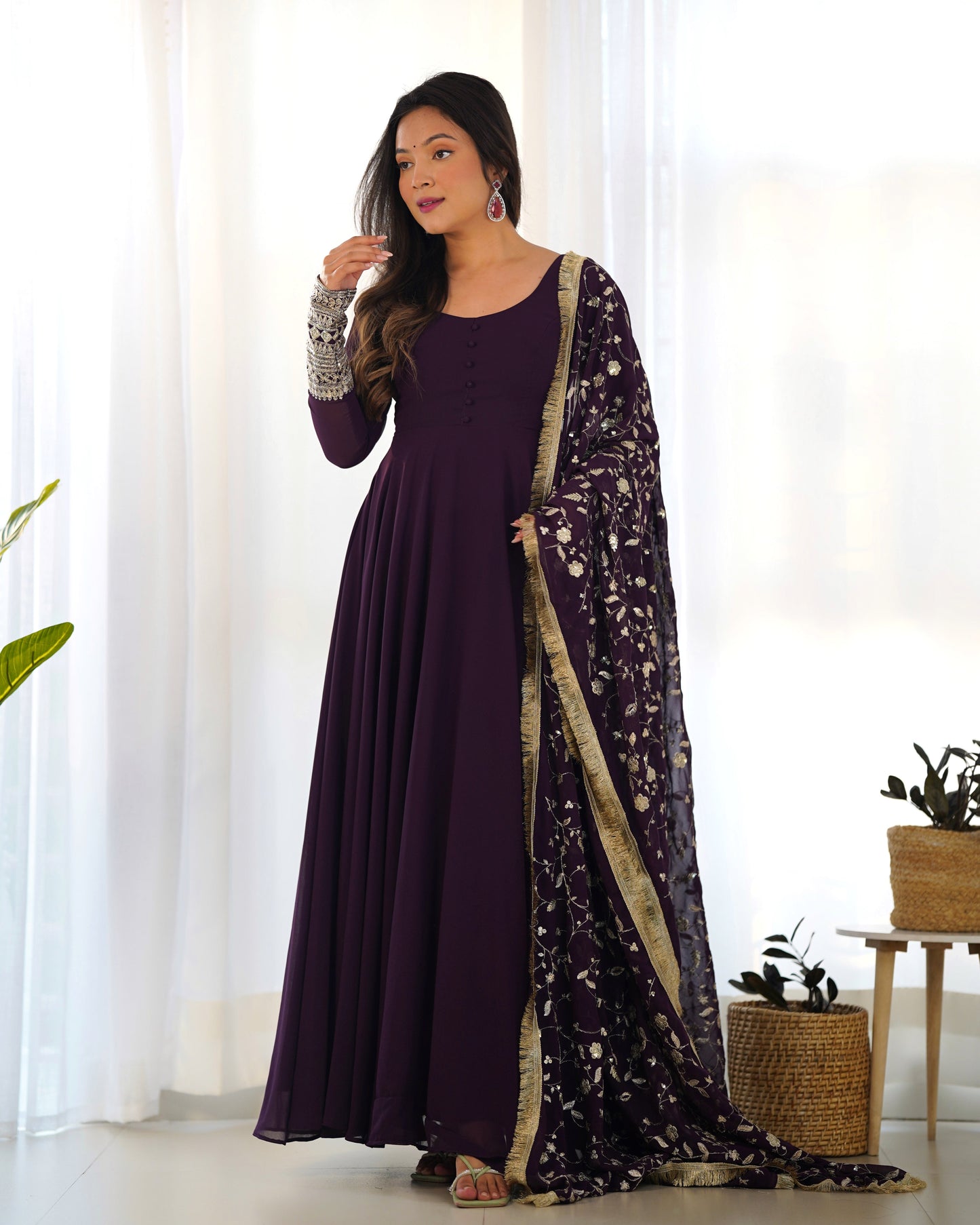 Heavy Fox Georgette Anarkali Gown Set with Stylish Yoke and Sleeves - Jaipuri Vastra