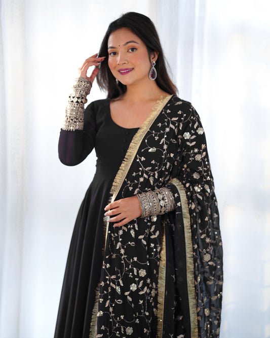 Heavy Fox Georgette Anarkali Gown Set with Stylish Yoke and Sleeves - Jaipuri Vastra