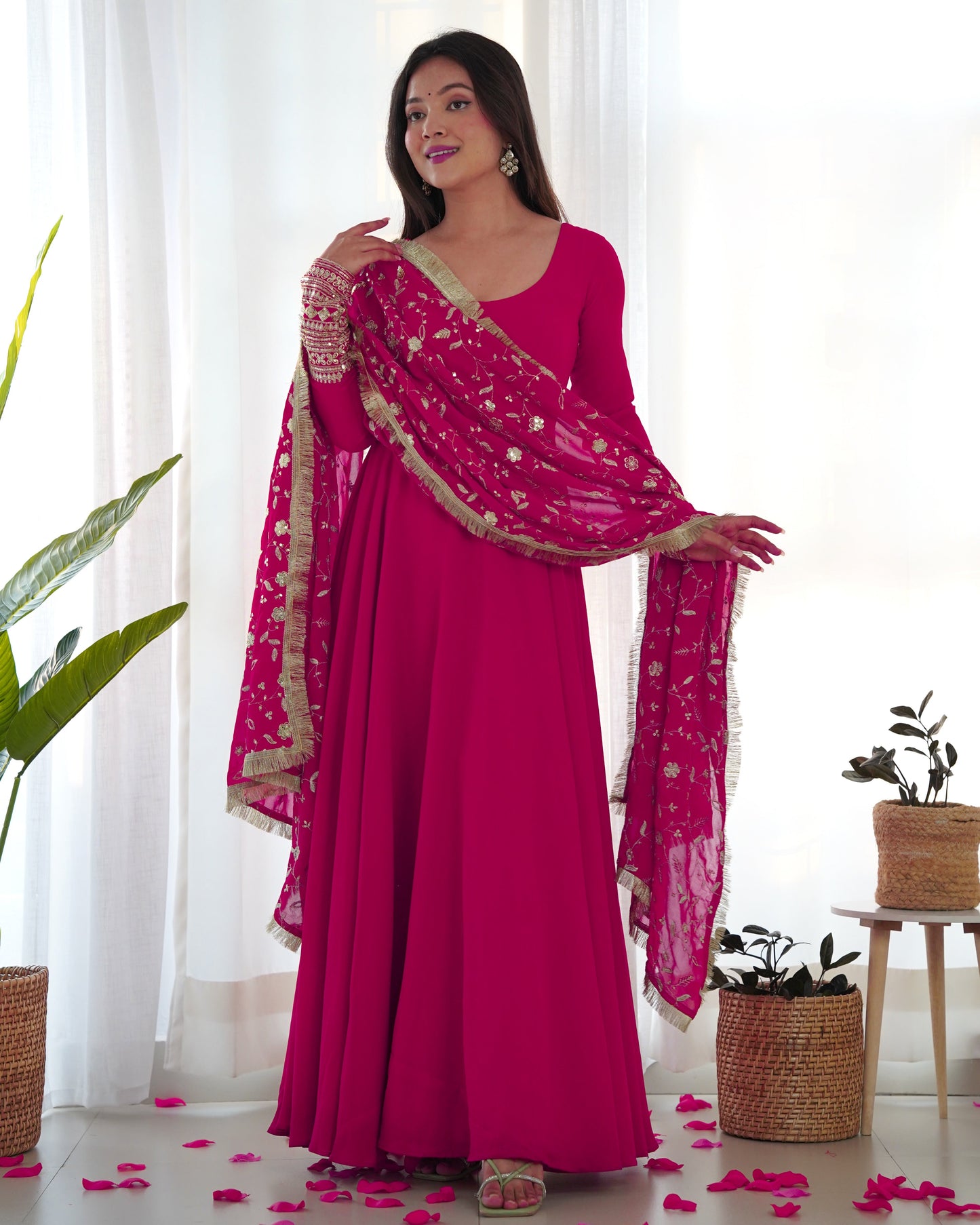 Heavy Fox Georgette Anarkali Gown Set with Stylish Yoke and Sleeves - Jaipuri Vastra