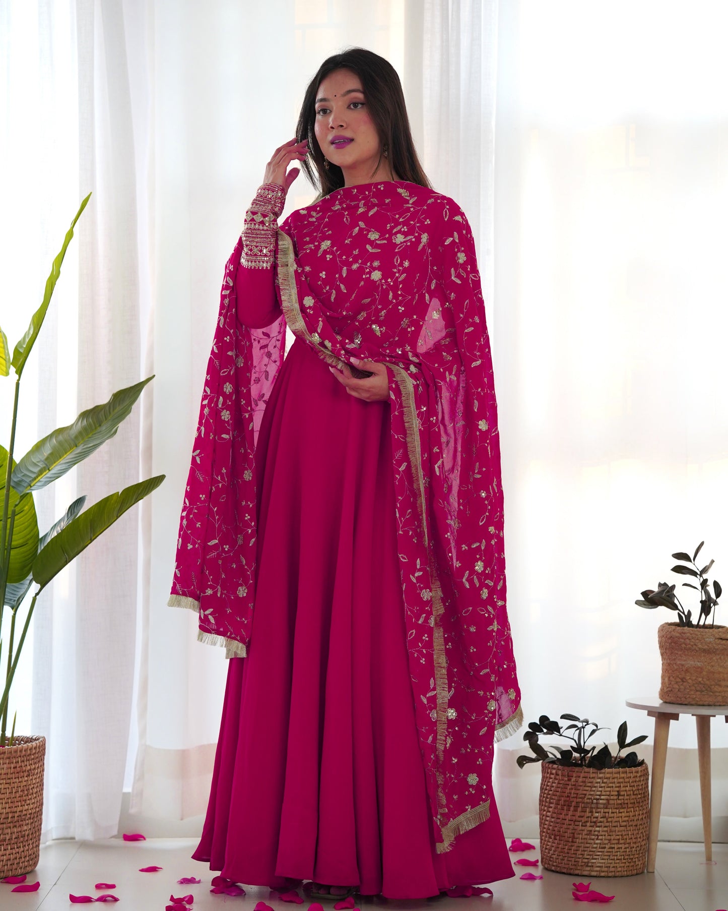 Heavy Fox Georgette Anarkali Gown Set with Stylish Yoke and Sleeves - Jaipuri Vastra