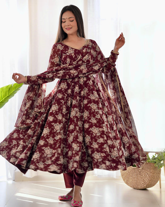 Elegant Laheriya Style Fox Georgette Anarkali with Dupatta and Pant Ready to Wear - Jaipuri Vastra
