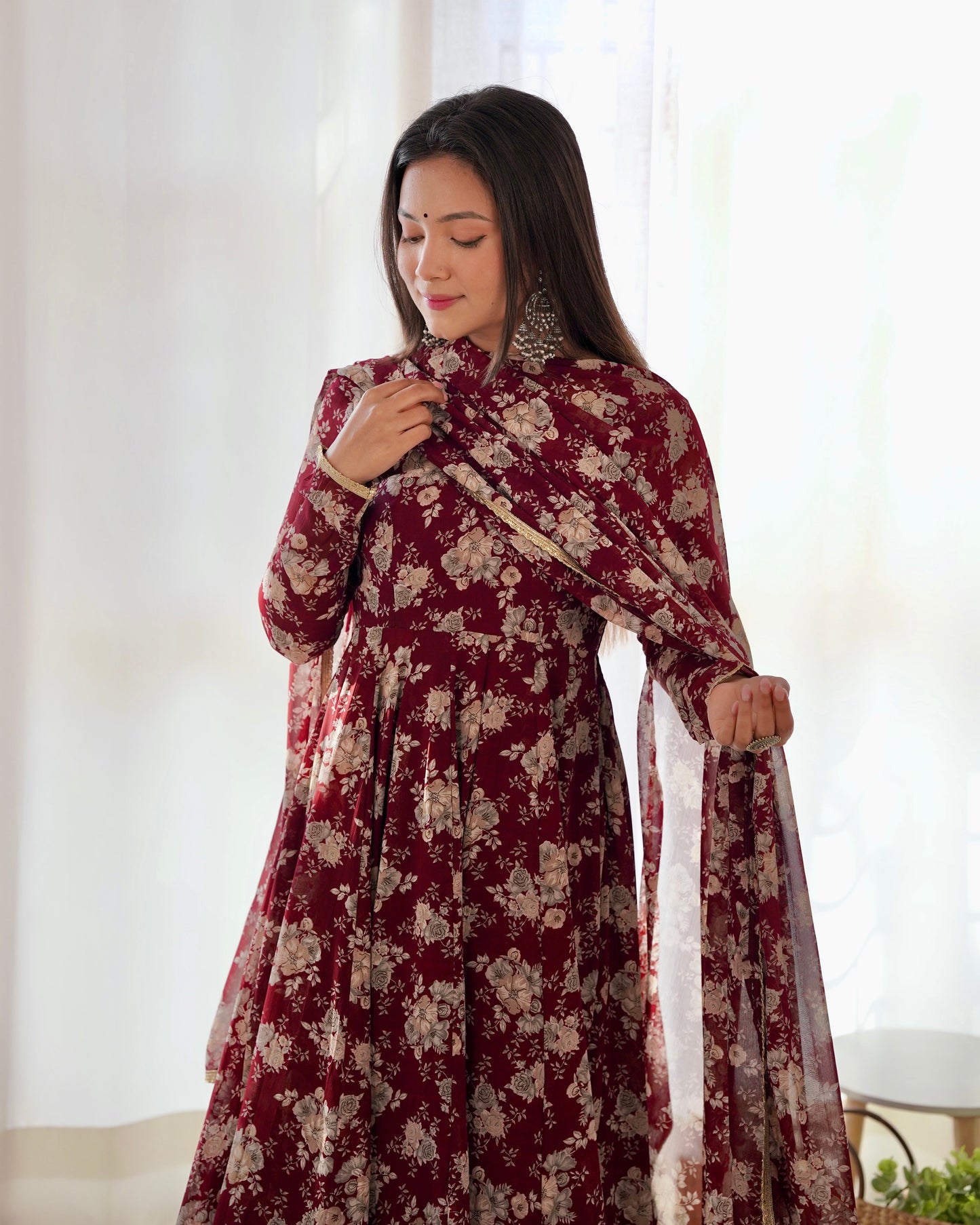 Elegant Laheriya Style Fox Georgette Anarkali with Dupatta and Pant Ready to Wear - Jaipuri Vastra