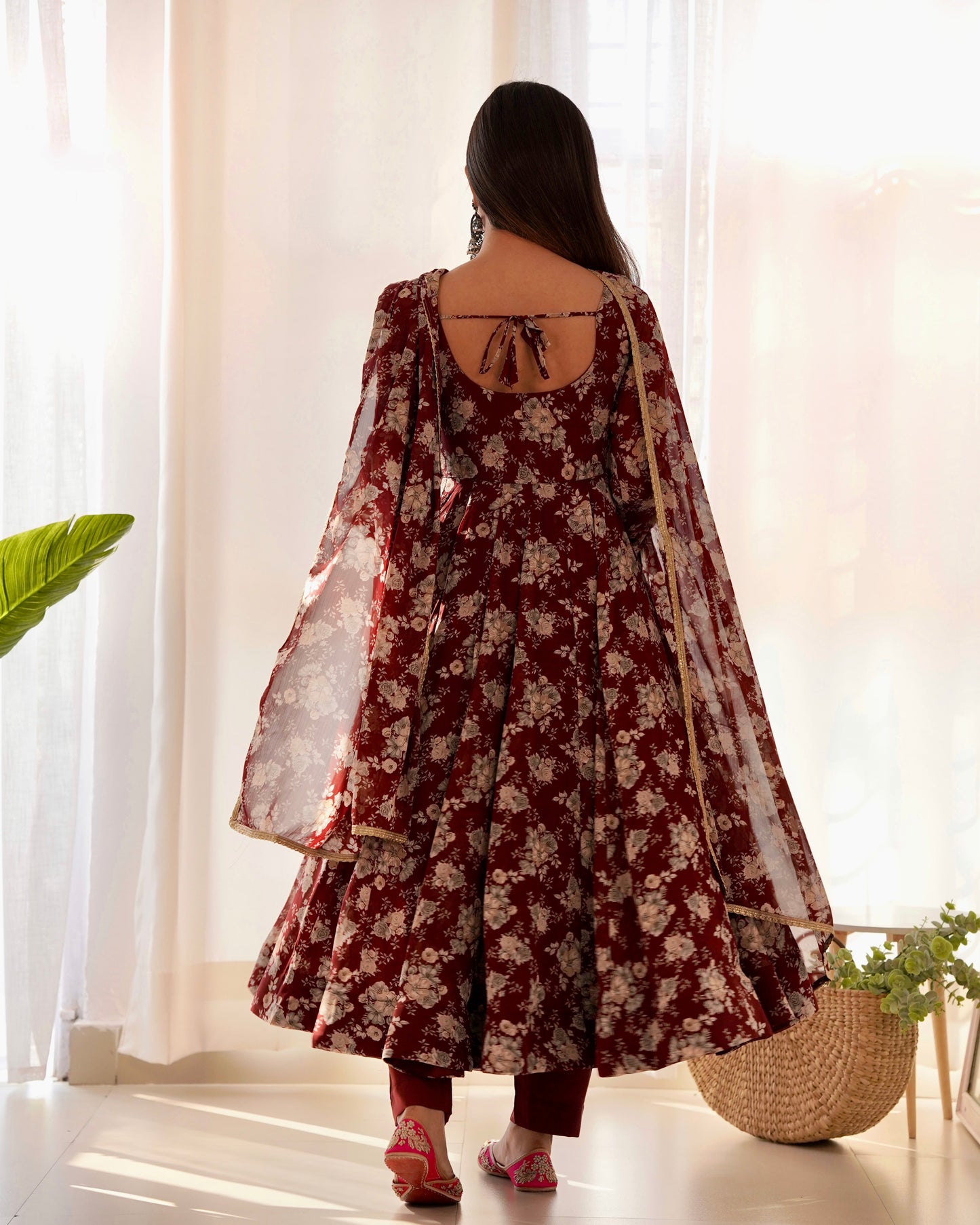 Elegant Laheriya Style Fox Georgette Anarkali with Dupatta and Pant Ready to Wear - Jaipuri Vastra