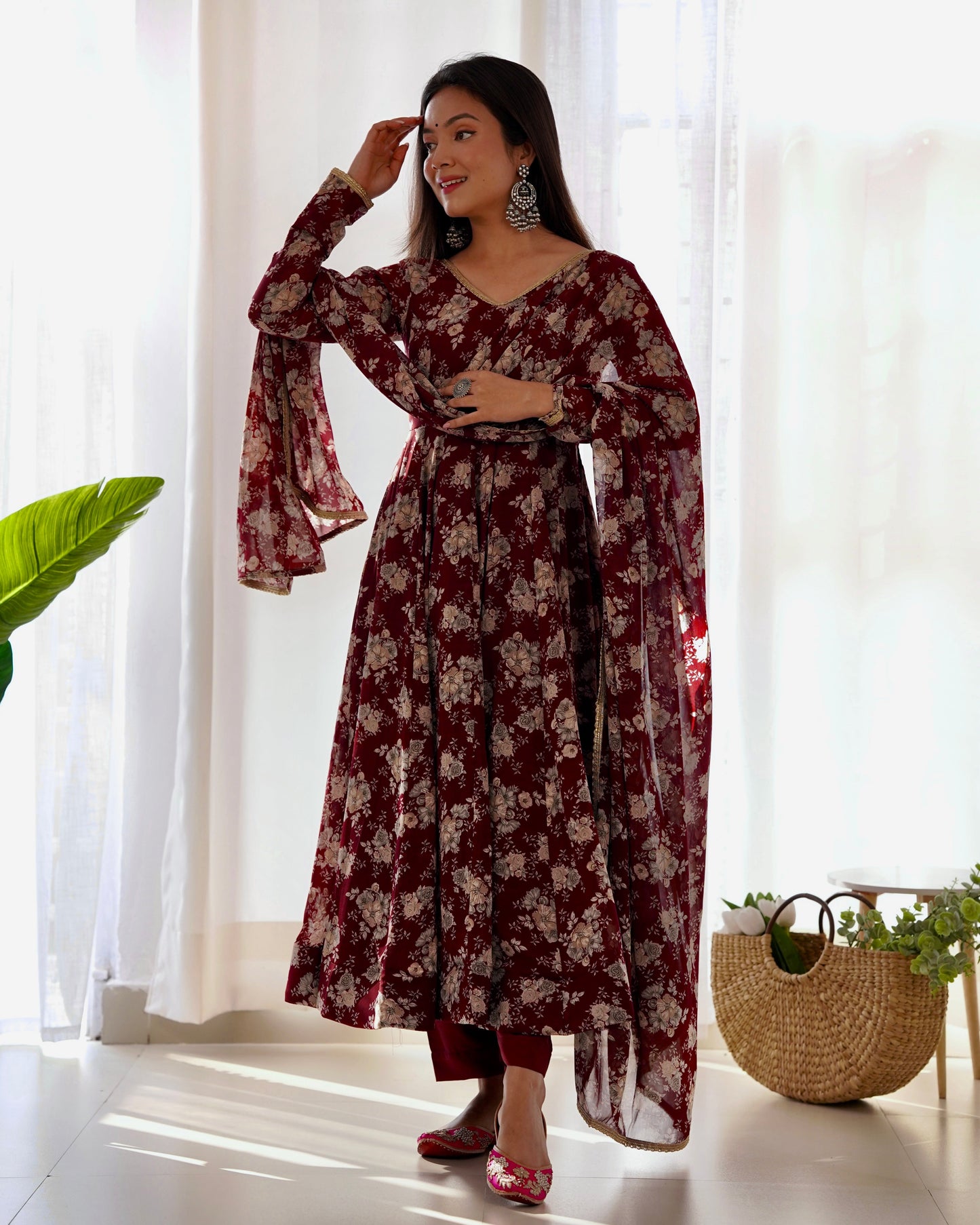 Elegant Laheriya Style Fox Georgette Anarkali with Dupatta and Pant Ready to Wear - Jaipuri Vastra