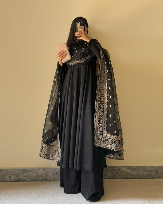 Ready-to-Wear Pure Fox Georgette Kurta Set with Plazzo & Stylish Dupatta - Jaipuri Vastra