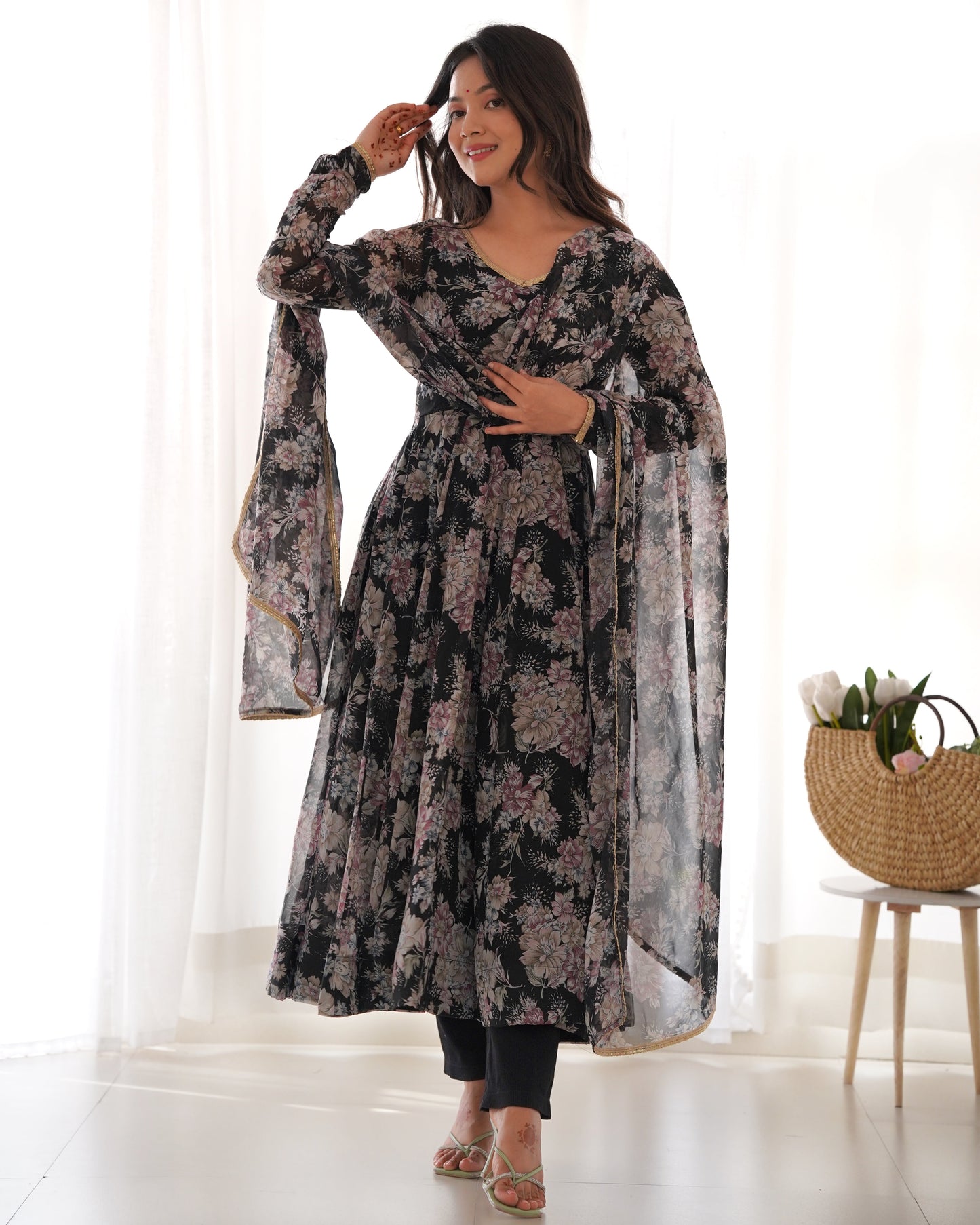Elegant Laheriya Style Fox Georgette Anarkali with Dupatta and Pant Ready to Wear - Jaipuri Vastra
