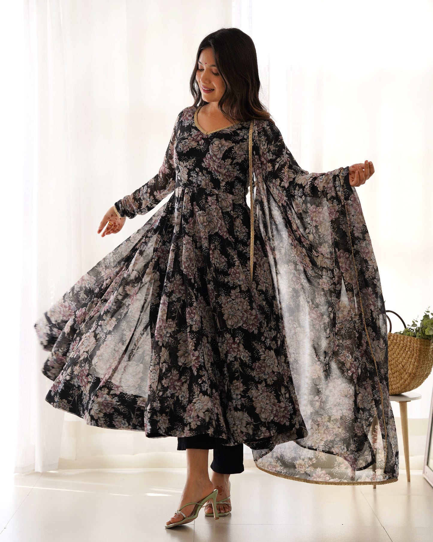 Elegant Laheriya Style Fox Georgette Anarkali with Dupatta and Pant Ready to Wear - Jaipuri Vastra
