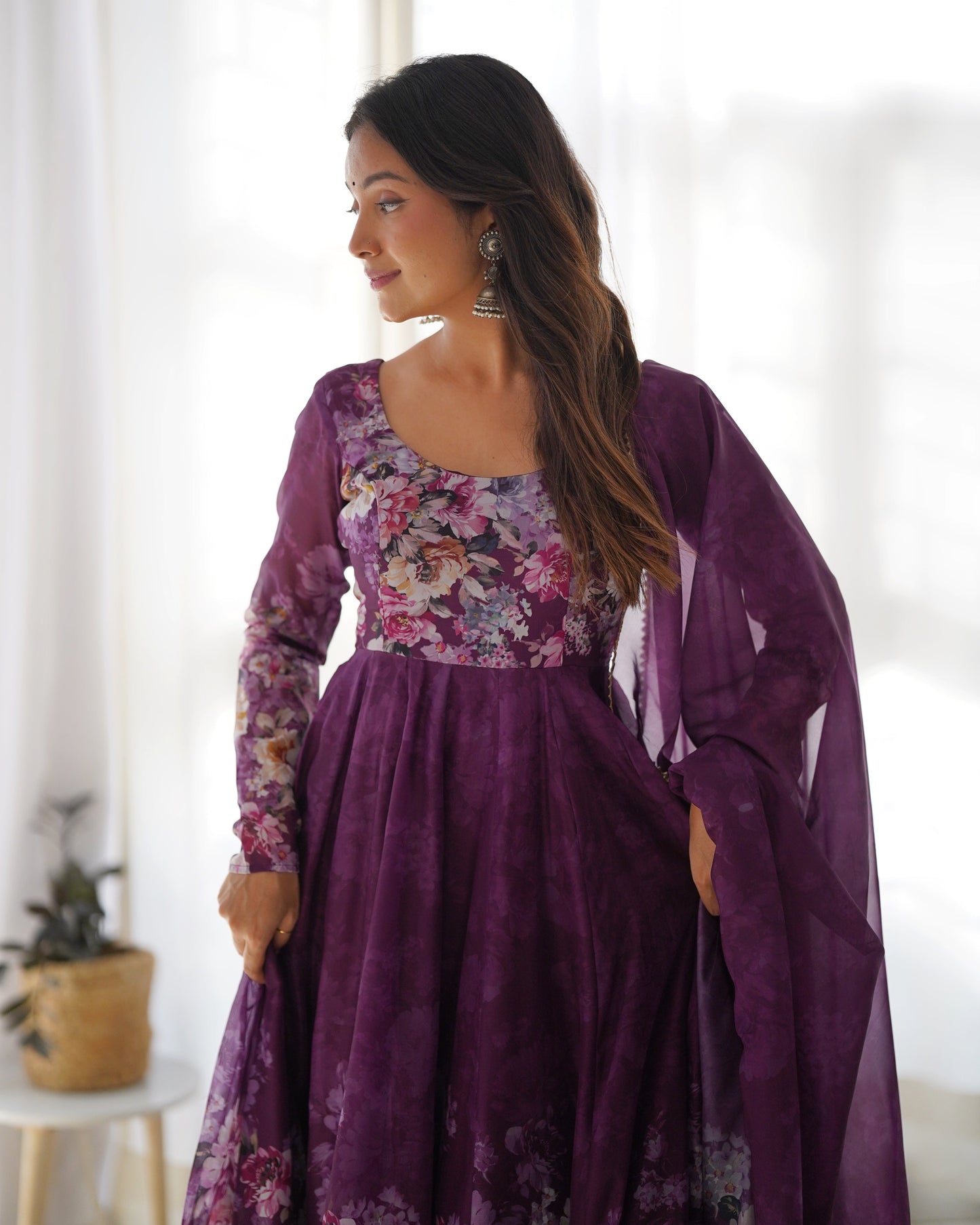 Designer Organza Anarkali with Canvas Border and Complete Flair - Jaipuri Vastra