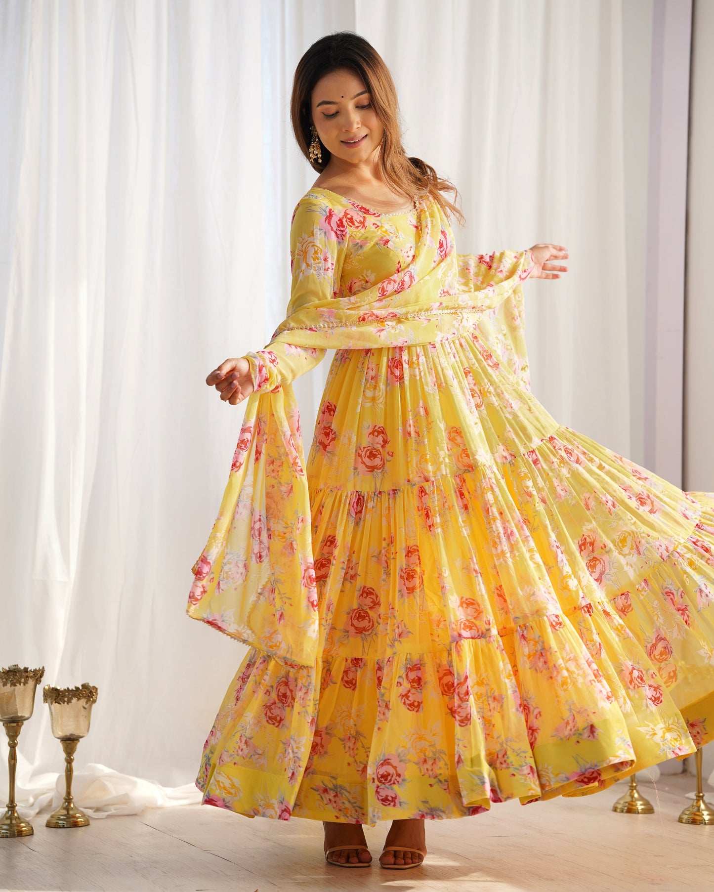 Designer Floral Anarkali in Pure Soft Fox Georgette Fully Flared and Ready to Wear - Jaipuri Vastra