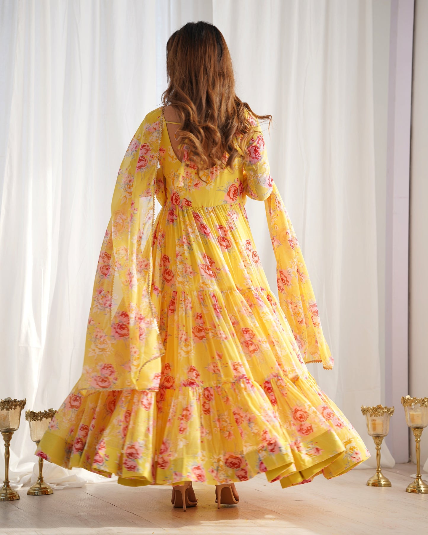 Designer Floral Anarkali in Pure Soft Fox Georgette Fully Flared and Ready to Wear - Jaipuri Vastra