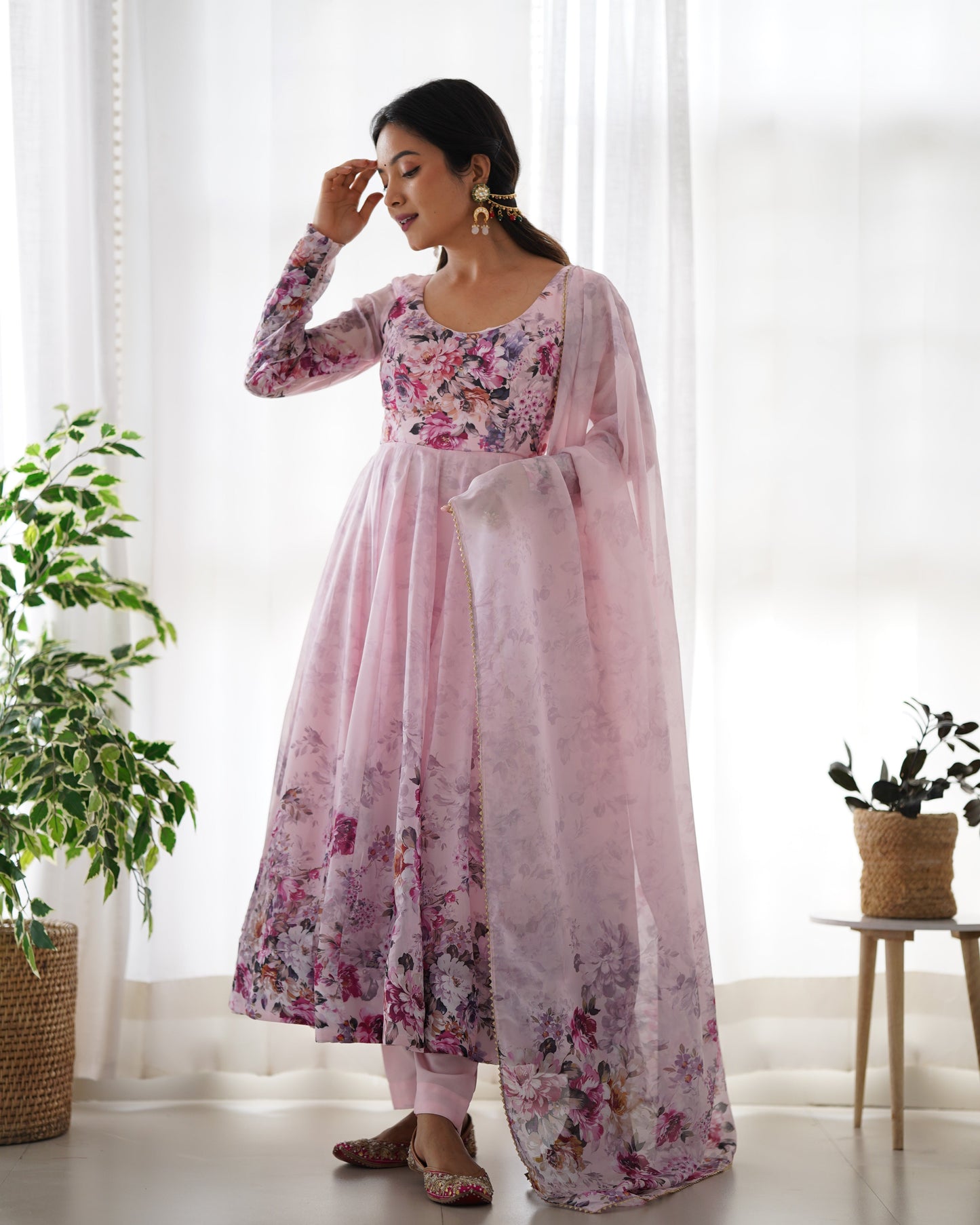 Designer Organza Anarkali with Canvas Border and Complete Flair - Jaipuri Vastra