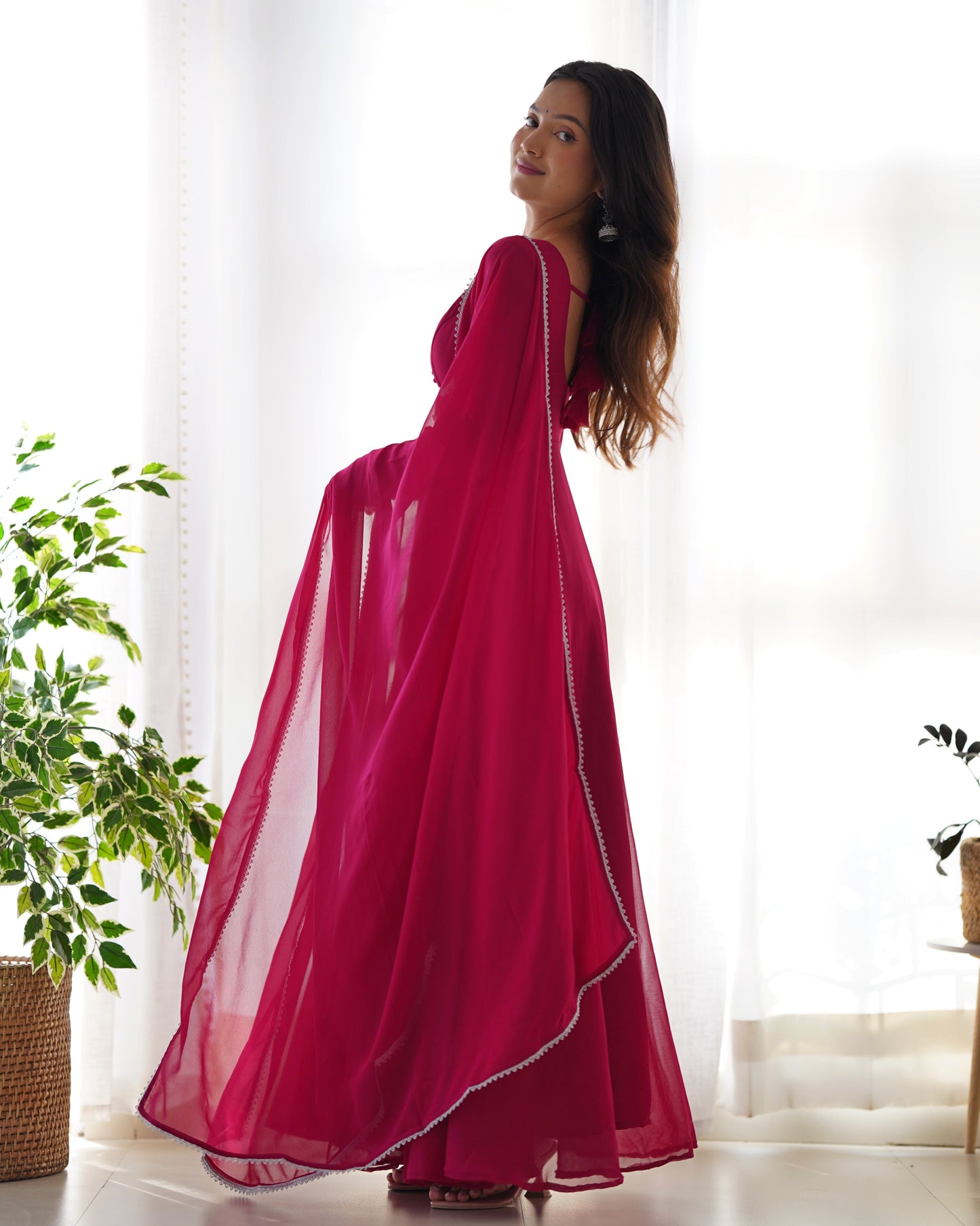 Pure Soft Fox Georgette 7 Meter Flared Anarkali with Dupatta and Pant Set - Jaipuri Vastra