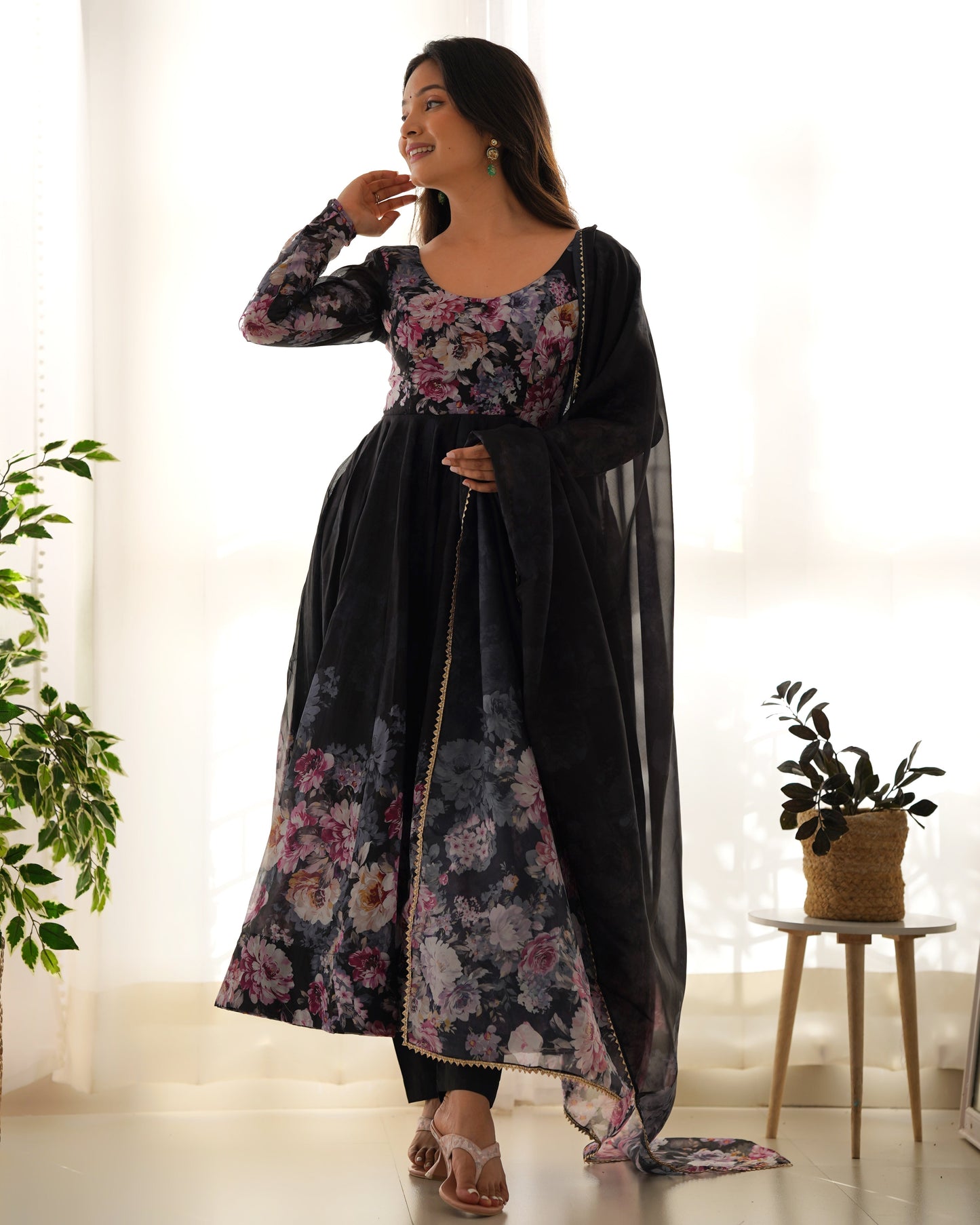 Designer Organza Anarkali with Canvas Border and Complete Flair - Jaipuri Vastra