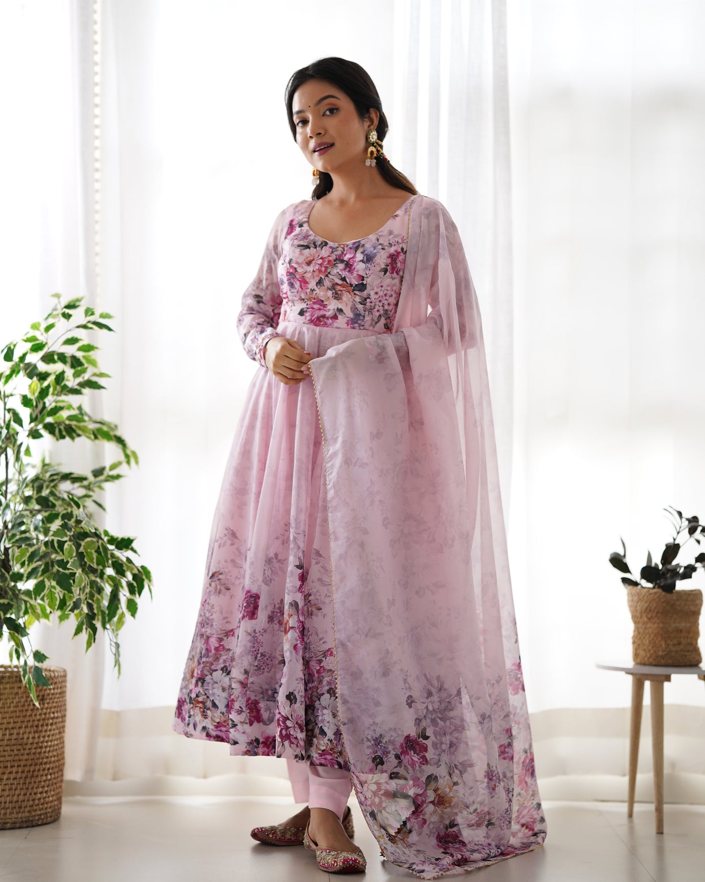 Designer Organza Anarkali with Canvas Border and Complete Flair - Jaipuri Vastra