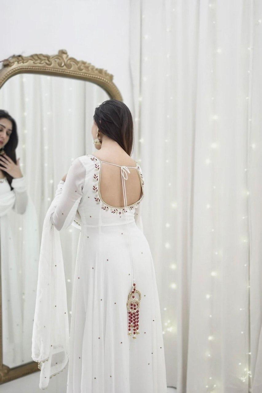 Designer Anarkali Set in Faux Georgette with Hand Work & Lace Dupatta