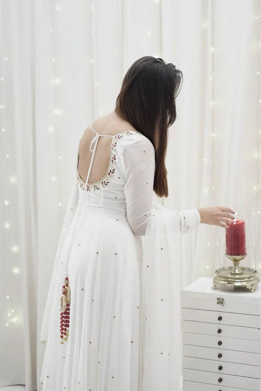 Designer Anarkali Set in Faux Georgette with Hand Work & Lace Dupatta