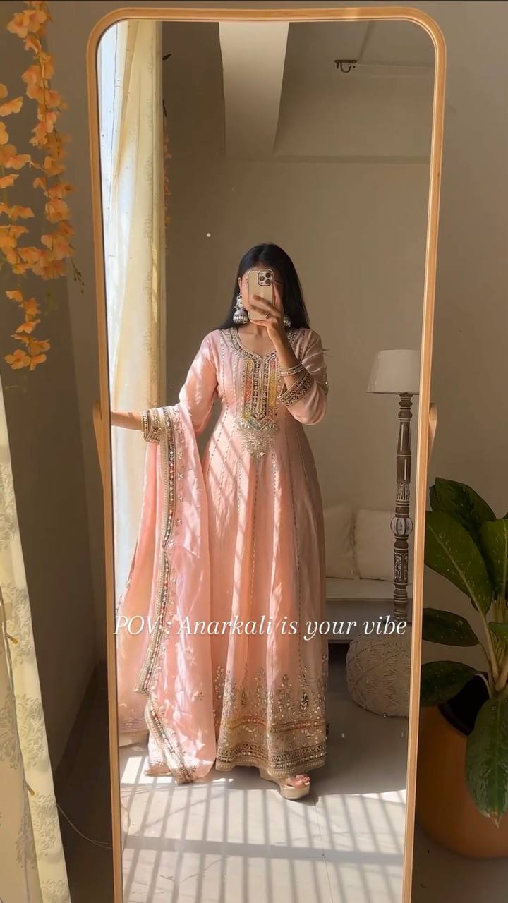 Elegant Faux Georgette Gown Set Featuring Intricate Sequin Embroidery and Stylish Dupatta - Jaipuri Vastra