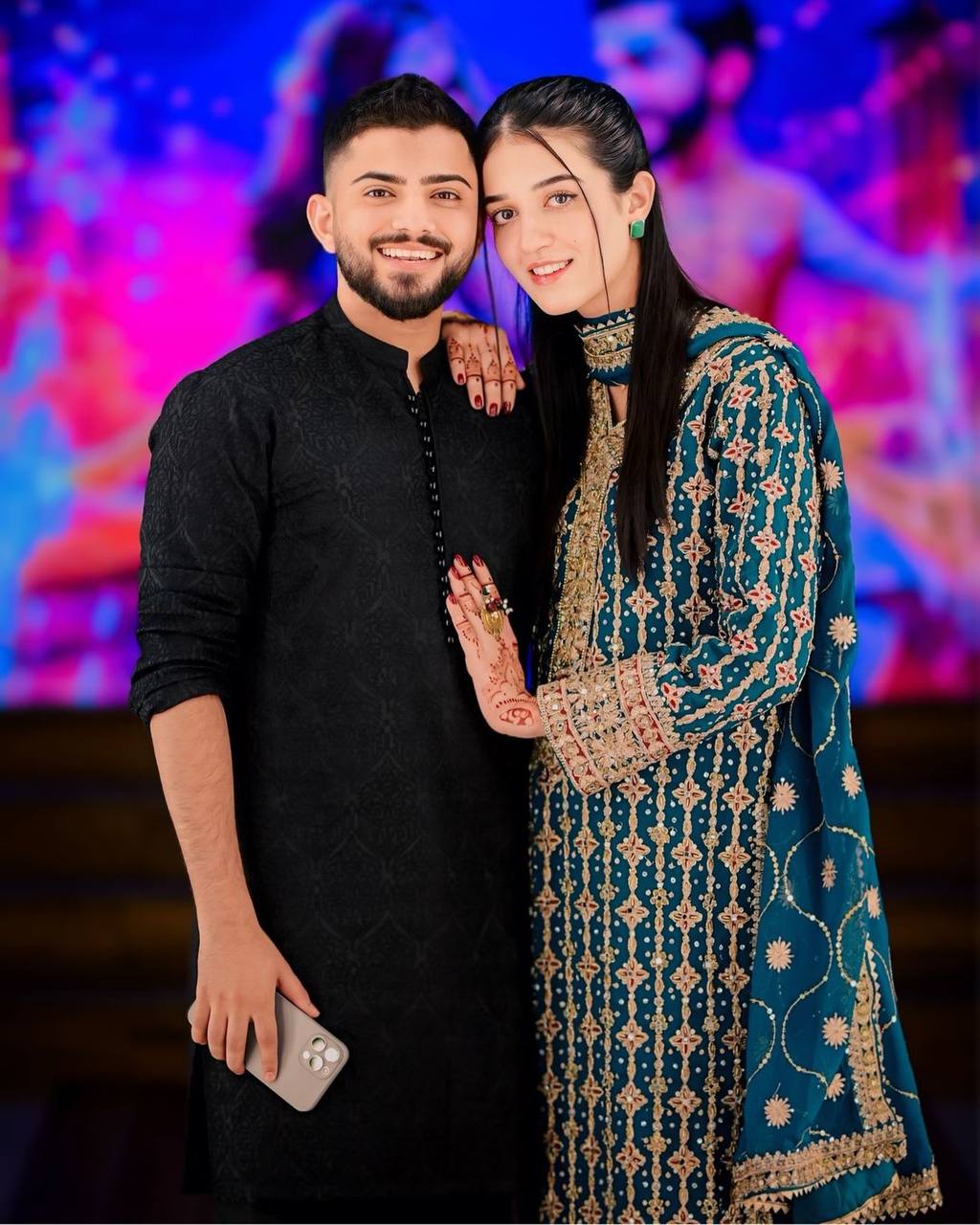Stylish Dark Blue Outfit with Embroidered Sequin Work on Contrast Fabric Top and Palazzo - Jaipuri Vastra