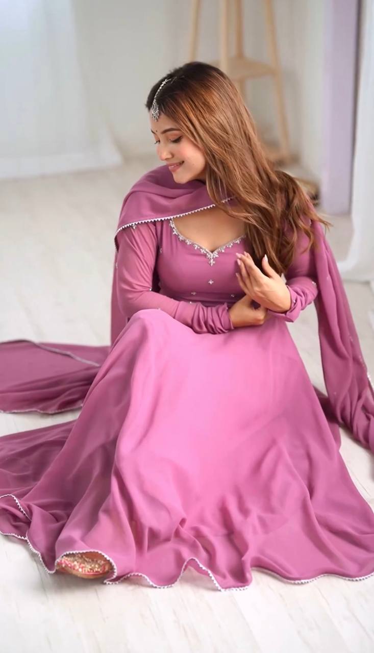 Designer Collection in Faux Georgette with Embroidered Gown and Dupatta - Jaipuri Vastra