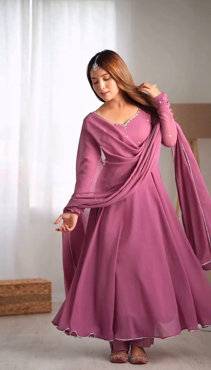 Designer Collection in Faux Georgette with Embroidered Gown and Dupatta - Jaipuri Vastra