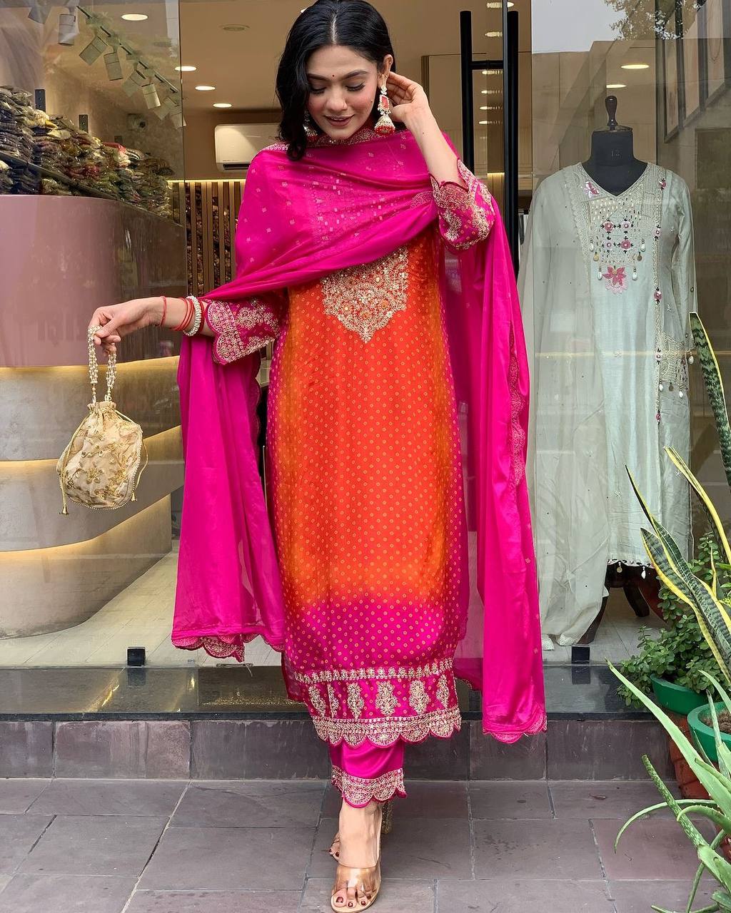 Elegant Pure Chinnon Top-Bottom Dupatta Set with Dori-Sequence Embroidery - Jaipuri Vastra