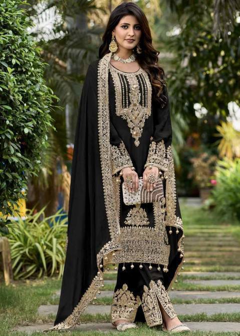 Graceful Occasion Wear with Sequin-Adorned Faux Georgette Top, Flowy Palazzo and Dupatta - Jaipuri Vastra