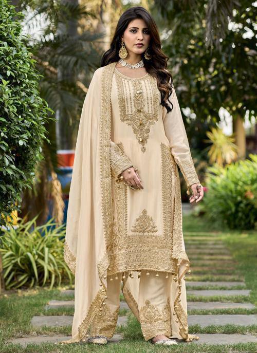 Graceful Occasion Wear with Sequin-Adorned Faux Georgette Top, Flowy Palazzo and Dupatta - Jaipuri Vastra