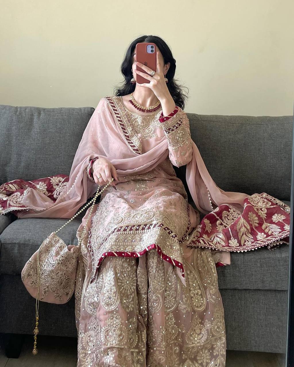 Graceful Light Pink Faux Georgette Top and Sharara Set with Fancy Lace Border - Jaipuri Vastra