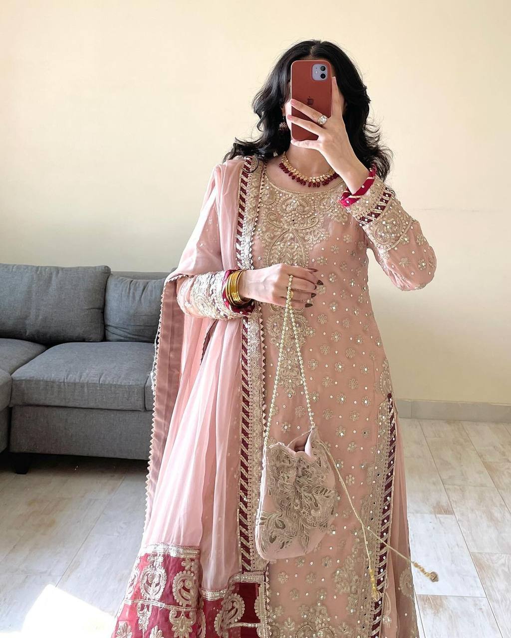 Graceful Light Pink Faux Georgette Top and Sharara Set with Fancy Lace Border - Jaipuri Vastra