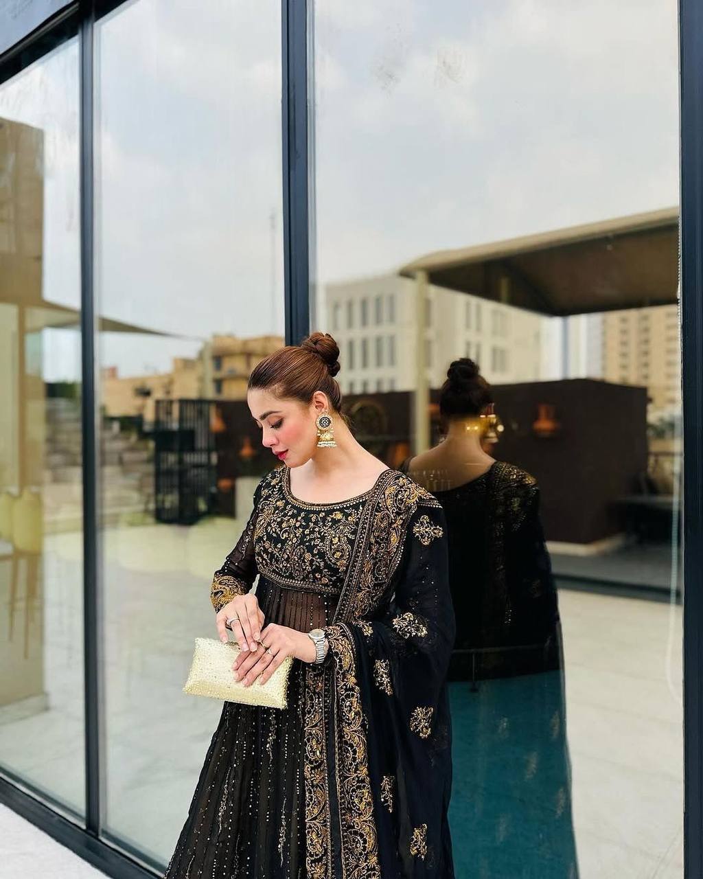 Luxe Black Faux Georgette Long Kurti Set with Palazzo and Dupatta for Special Occasions - Jaipuri Vastra