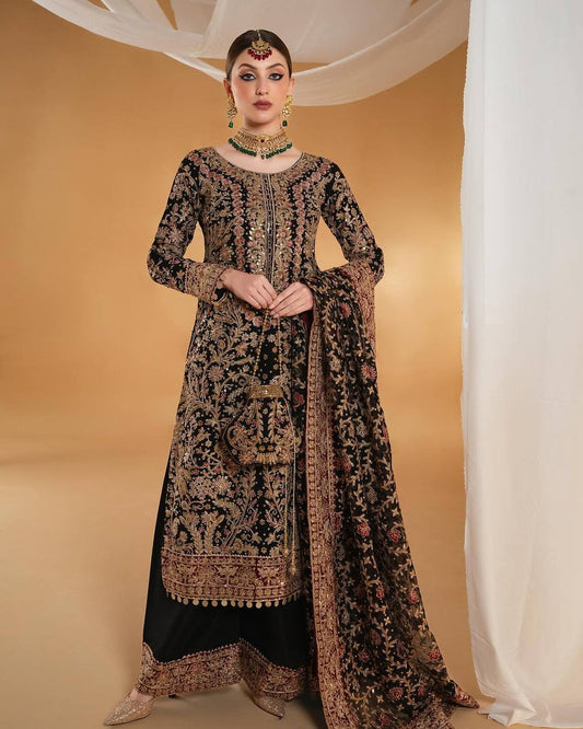Stylish Occasion Wear in Heavy Faux Georgette with Double-Side Embroidered Top and Matching Palazzo - Jaipuri Vastra