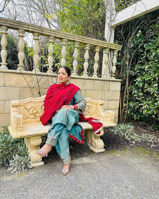 Stylish Organza Suit with Elaborate Stitching, Unique Hand Finish and Flowing Dupatta - Jaipuri Vastra