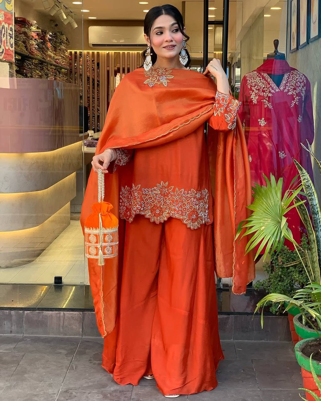 Fully Stitched Heavy Faux Georgette Top Bottom Dupatta Set with Embroidery Sequence Work - Jaipuri Vastra