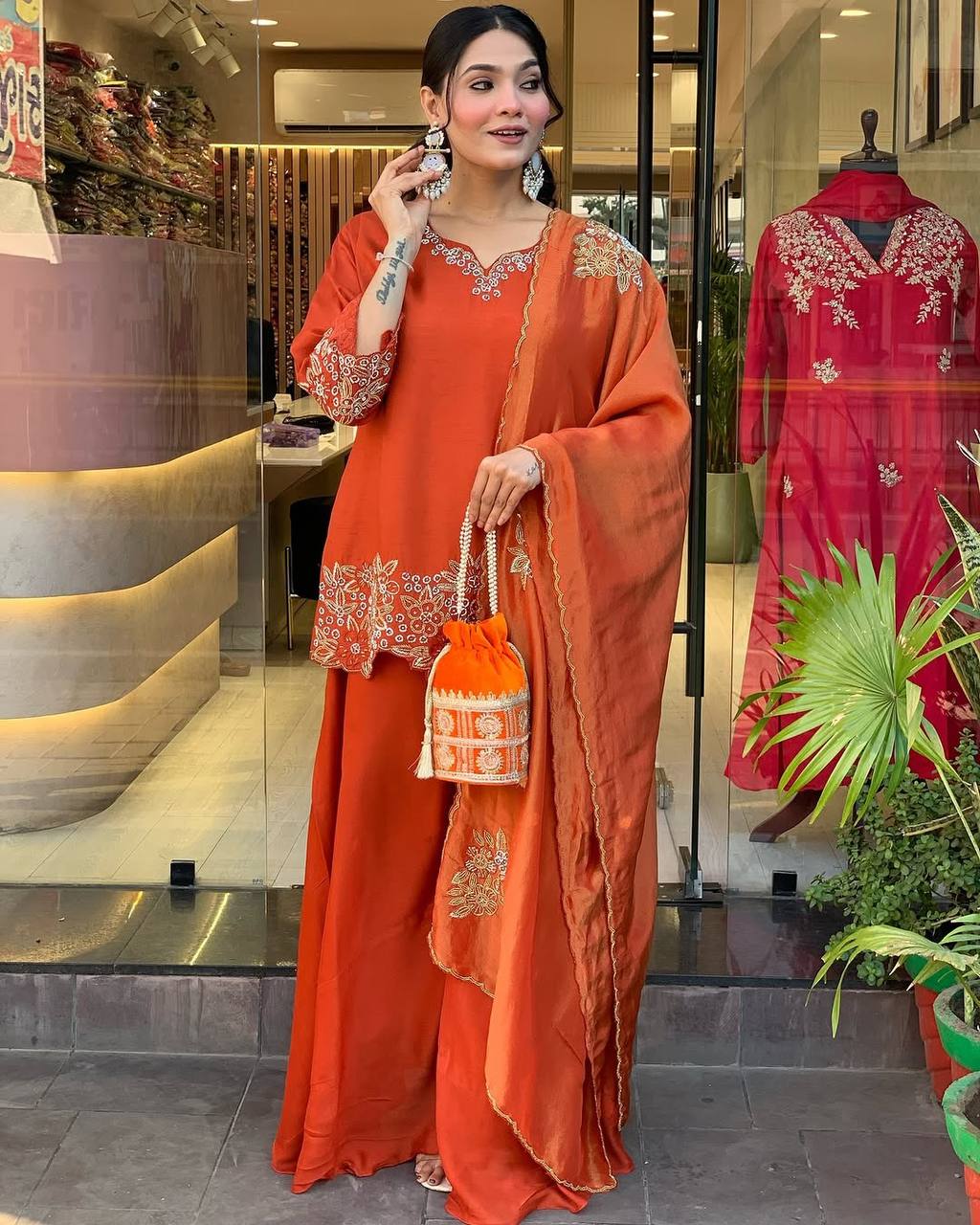 Fully Stitched Heavy Faux Georgette Top Bottom Dupatta Set with Embroidery Sequence Work - Jaipuri Vastra