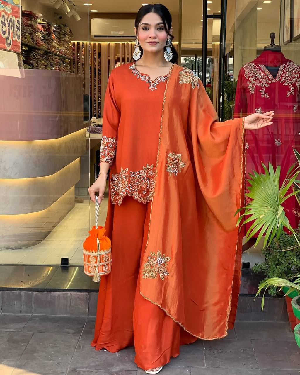 Fully Stitched Heavy Faux Georgette Top Bottom Dupatta Set with Embroidery Sequence Work - Jaipuri Vastra