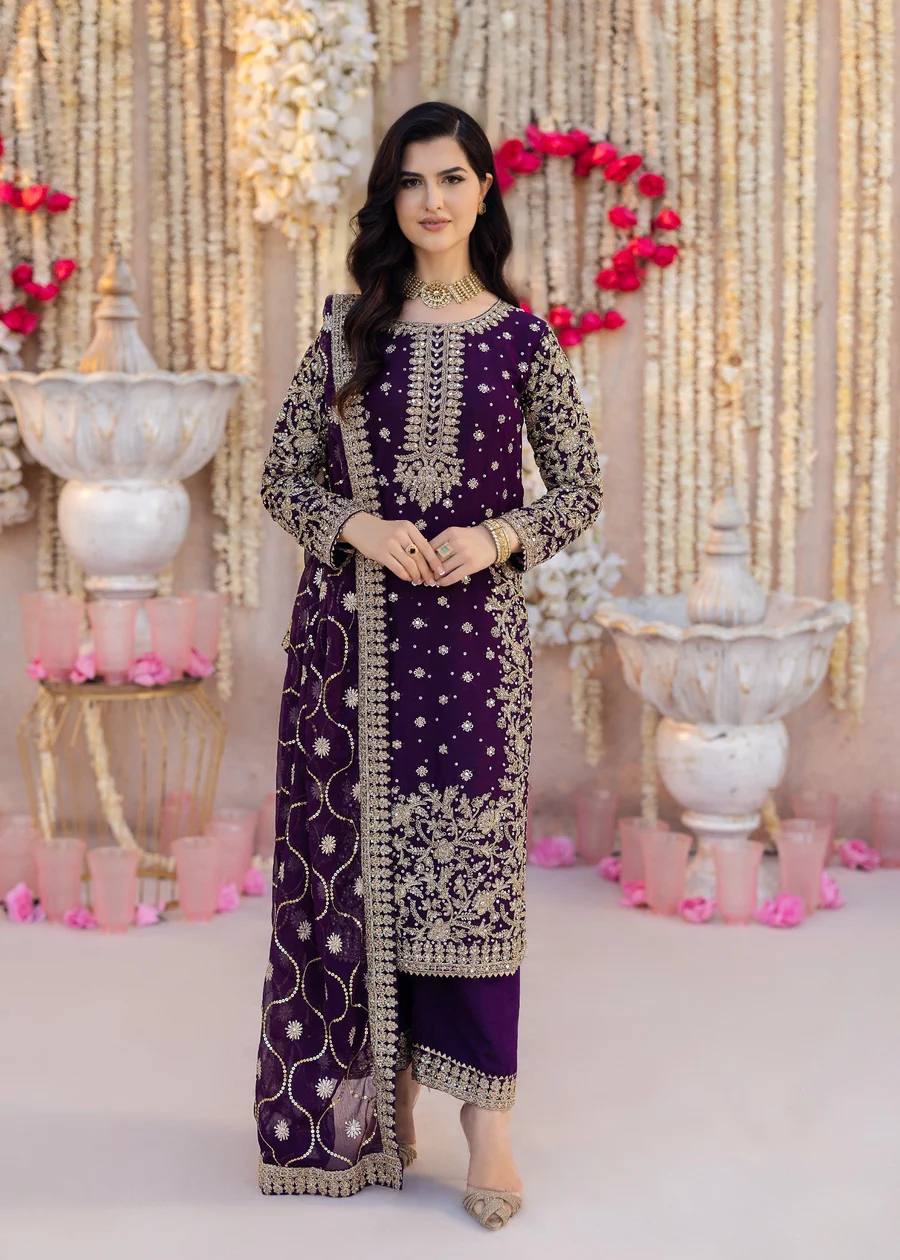New Designer Set: Heavy Faux Georgette Top Plazzo Dupatta with Embroidery and Beads - Jaipuri Vastra