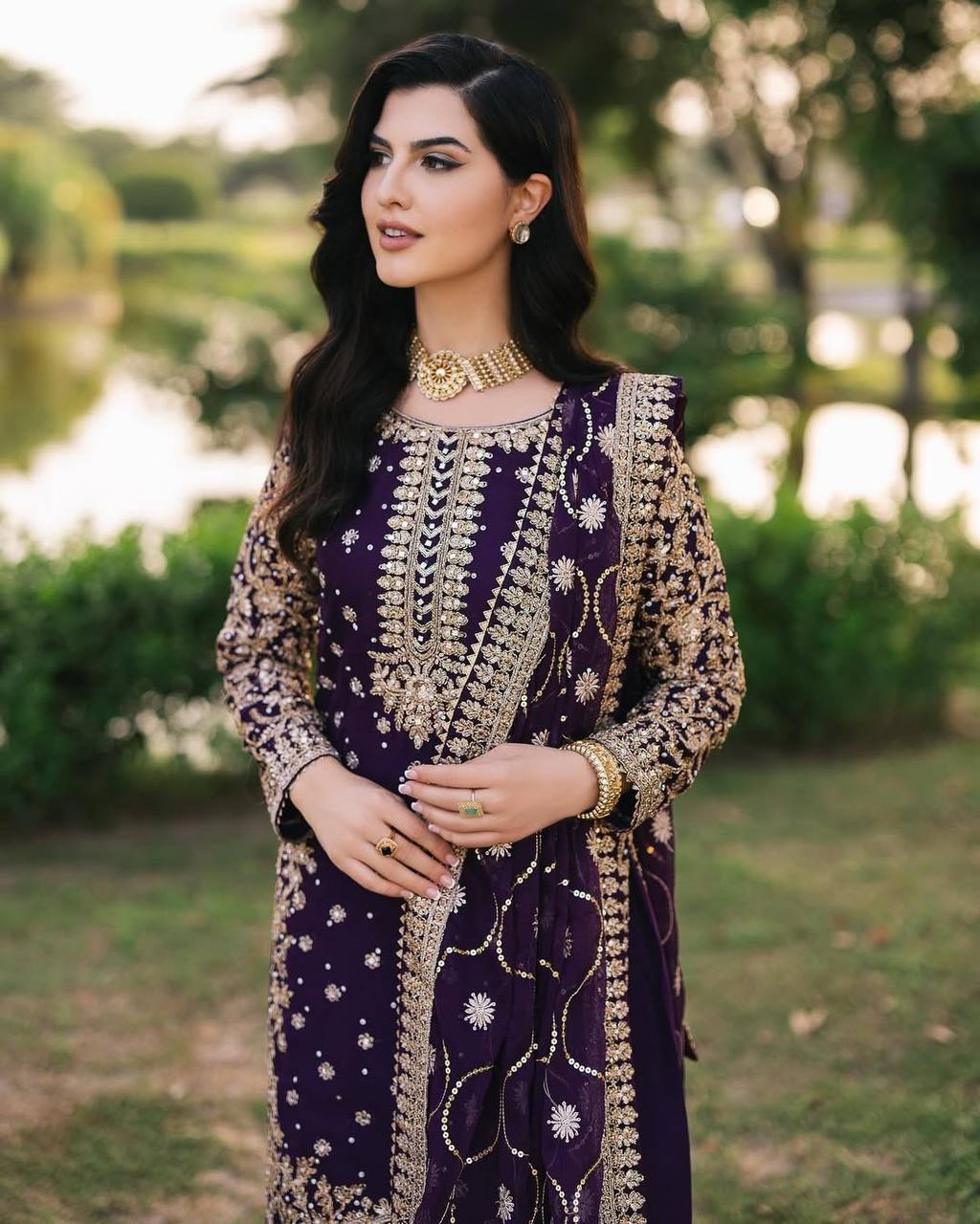 New Designer Set: Heavy Faux Georgette Top Plazzo Dupatta with Embroidery and Beads - Jaipuri Vastra
